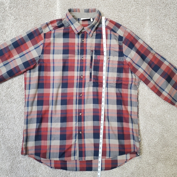Men's XXL Fjallraven Fjallglim Flannel Shirt Red Blue Plaid EUC Gorpcore - Picture 5 of 14